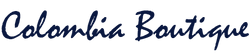 Picture of the Colombia Boutique logo, a dark blue text on white background